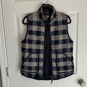 J. Crew Factory Navy and Gray Buffalo Plaid Quilted Vest
